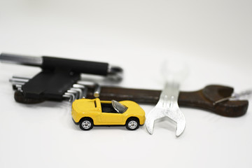 Abstract composition of broken car