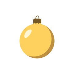 Christmas tree gold ball icon. Golden bauble decoration, isolated on white background. Symbol of Happy New Year, Xmas holiday celebration, winter. Flat design for card. Vector illustration