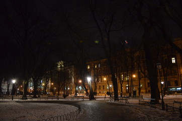 Fototapeta na wymiar Kraków nocą w zimie/Cracow at winter night, Poland