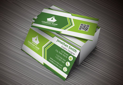Business Card with Green Chevron Design Layout