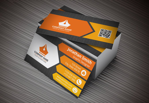 Business Card with Orange Arrow Design Layout