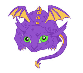 Иллюстрация маленький фиолетовый дракончик на белом фоне
