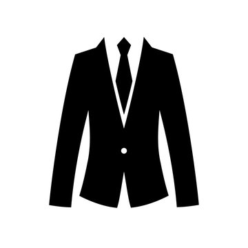 Flat suit and tie icon for web. Simple gentlemen silhouette isolated on white background. Business symbol man in black office costume. Boss well looking fashion work style.