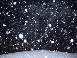 snowfall in the city at night