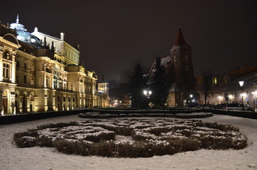 Kraków zimą wieczorem-Teatr J. Słowackiego/Cracow at winter night-J. Slowacki Theatre, Poland