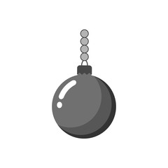 Christmas tree ball icon. Gray bauble decoration, isolated on white background. Symbol of Happy New Year, Xmas holiday celebration, winter. Flat design for card. Vector illustration