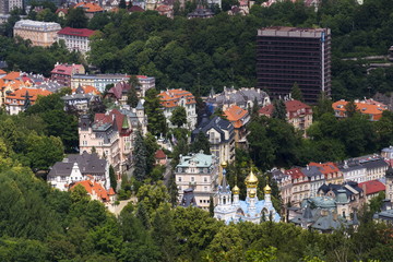 Aerial view of spa town Karlovy Vary in Czech republic