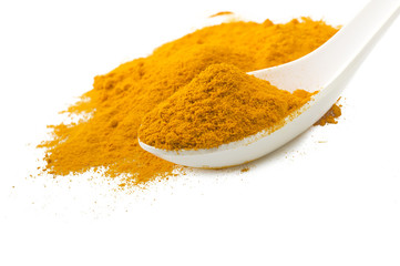dust of ground turmeric on the spoon