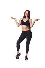 Athletic fitness woman helthy sport isolated white background black clothes