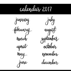 Hand Lettering Names of the Months. Modern Calligraphy. Vector calendar