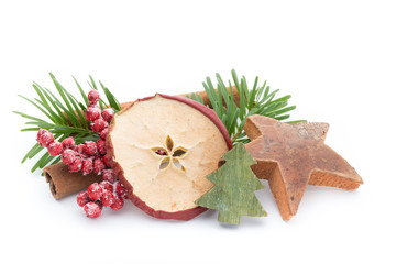 Christmas spices. Apple, anise, stars, cinnamon, pine. Isolated