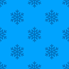 Fototapeta na wymiar Snowflake simple seamless pattern. Snow on blue background. Abstract wallpaper, wrapping decoration. Symbol of winter, Merry Christmas holiday, Happy New Year celebration Vector illustration