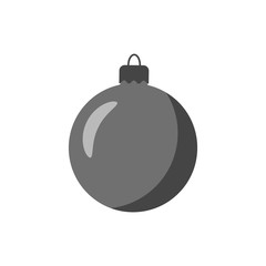 Christmas tree ball icon. Gray bauble decoration, isolated on white background. Symbol of Happy New Year, Xmas holiday celebration, winter. Flat design for card. Vector illustration