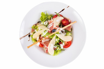 salad with ham and pear