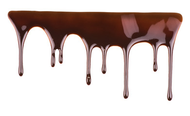 Melted chocolate dripping isolated on white background