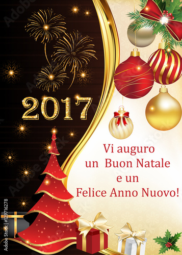 &quot;Italian New Year 2017 corporate greeting card with fireworks, Christmas tree and Christmas