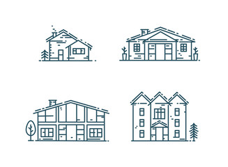 Fototapeta premium Line houses icon set.