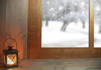 Winter snow through window