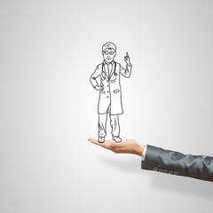 Caricatures of businessman in palm