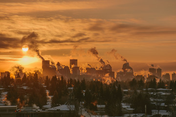 The city of Calgary warming up on a freezing morning.