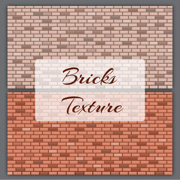 Brick texture, vector illustration. Set of two wall backgrounds in light and dark brown colors.