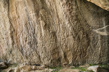 Prehistorical petroglyphs in Qobustan, Azerbaijan.
