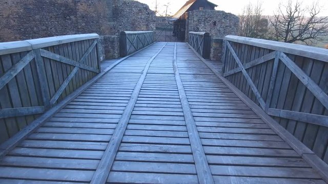 Wooden bridge to the medieval castle Tocnik in Czech Republic