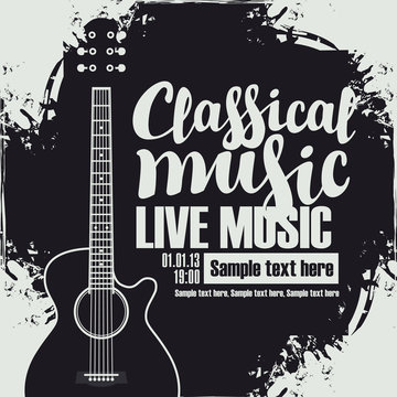 vector banner for the concert of classical live music with a guitar