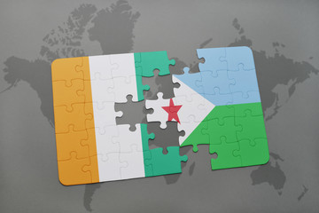 puzzle with the national flag of cote divoire and djibouti on a world map