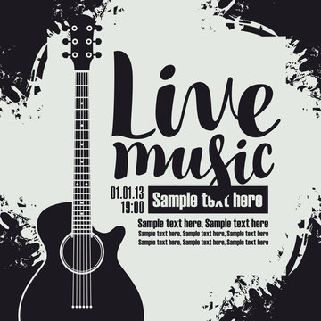 vector banner for the concert live music with a guitar