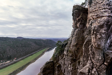 View of the Elbe river and the Wartturm rocks. Germany