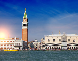Fototapeta na wymiar Bell tower of St Mark's Basilica and The Doge's Palace, Venice, Italy