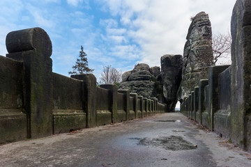 The Bastei Bridge, old stone footbridge. Germany