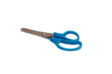 scissors with blue handles on white background.