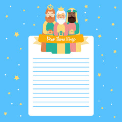 Three King Christmas Wishes Letter Vector Design