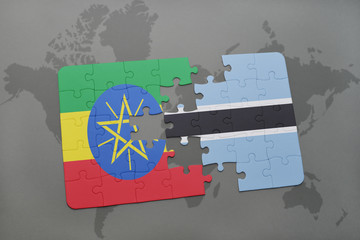 puzzle with the national flag of ethiopia and botswana on a world map