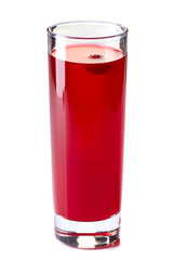 Glass of cranberry fruit drink on white