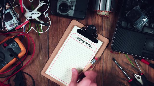 4k Technology Composition from Above of Hand writing "Work"