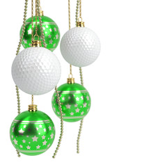 christmas and golf balls isolated on white. 3D illustration