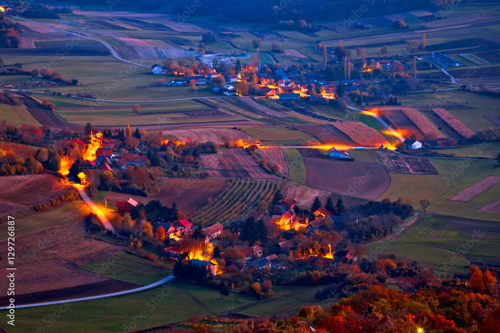 Wall mural Picturesque Prigorje village evening aerial view