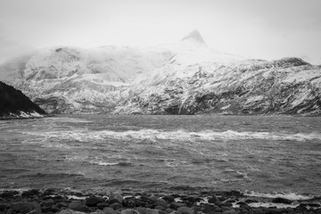 view of a Fjord in the winter wind, Elvfjorden Nordland Norway