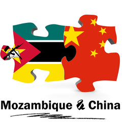China and Mozambique flags in puzzle