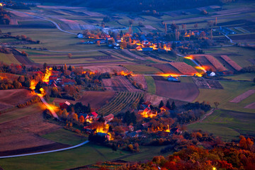Picturesque Prigorje village evening aerial view
