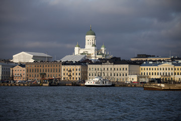 View on the port of Helsinki with the cathedral in the background