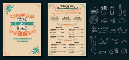 Restaurant Food Menu Vintage Design with Chalkboard Background v - 129729225
