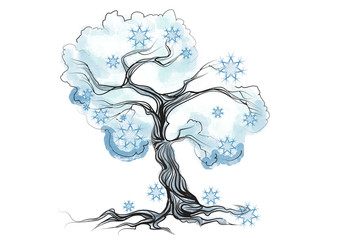 winter tree on white