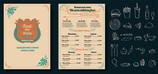 Restaurant Food Menu Vintage Design with Chalkboard Background v