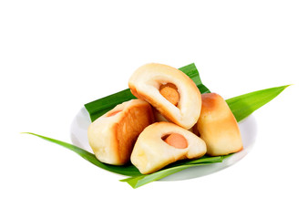 Mini Sausage Roll in white plate Isolated on white back ground