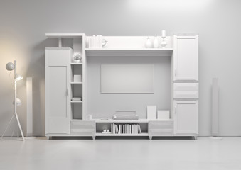 Contemporary style, home audio system with TV and shelves in the