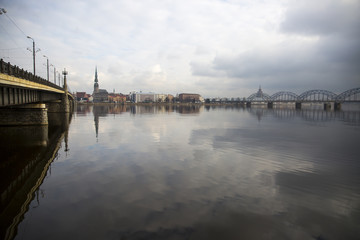 Fototapeta na wymiar View od Riga skyline over river Daugava in Riga, Latvia